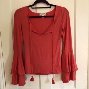 Coral Colored Bell Sleeve Top